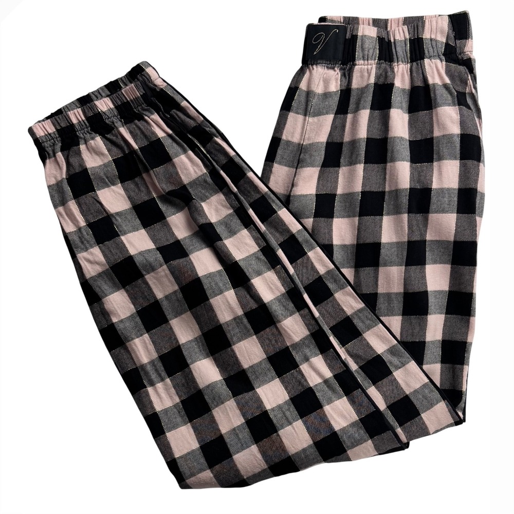 Victorias Secret Pink Black Plaid Pajama Jogger‎ Pants lounge Womens XS Short